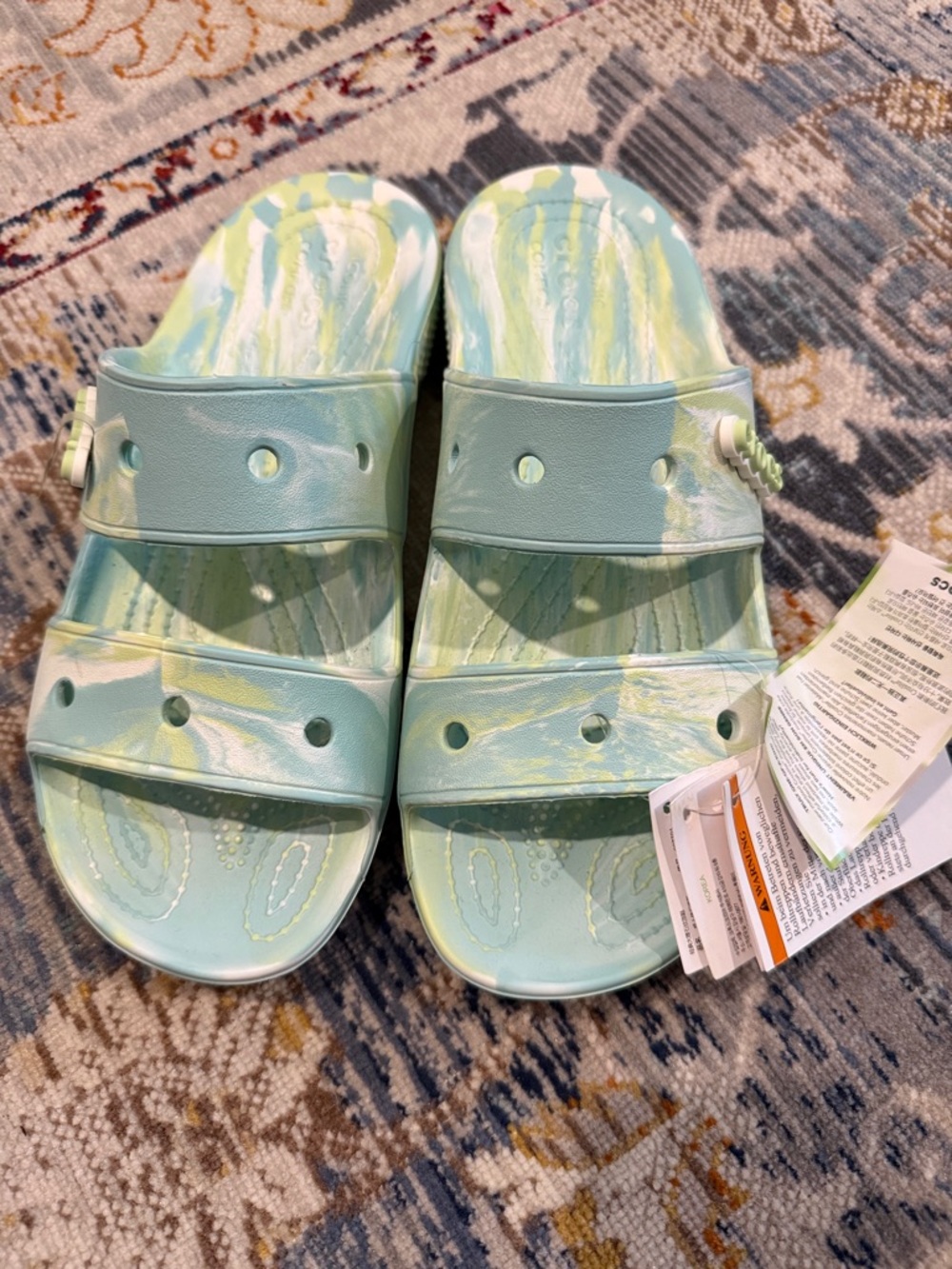 CROCS Women's Mint Green Marble Double-Strap Slide Sandals